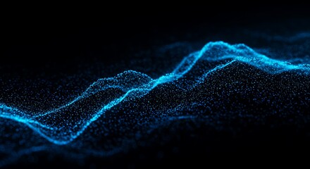 Fototapeta premium Dynamic Blue Particle Waves on Dark Background