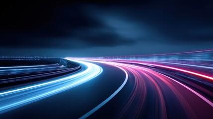 Fototapeta premium Abstract Night Road with Light Trails: Expressing Speed, Connectivity, and Futuristic Transport