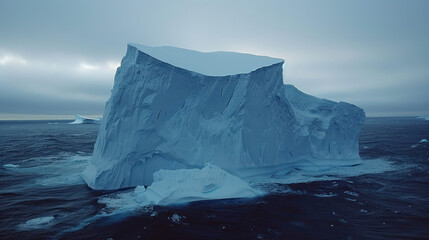 Majestic Iceberg Surrounded by Calm Ocean Waters Under Soft Twilight Sky in Antarctica Region
