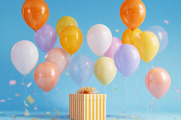 birthday card with balloons and gift box