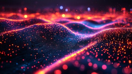 A high-tech data visualization background with glowing holographic elements, deep blue gradients, and futuristic digital waves.