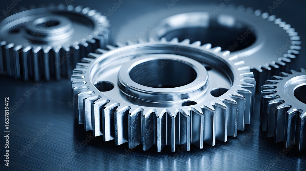 Poster close-up view of interlocking gears.