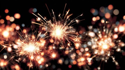 Obraz premium Festive Sparklers Illuminate the Night Sky with Bokeh, Creating a Magical and Celebratory Atmosphere