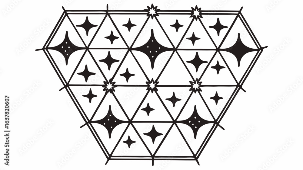 Poster vector hexagonal field of stars merging into geometric pattern, creating mesmerizing design