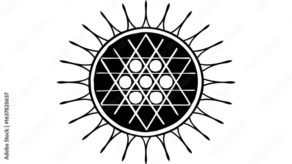 Aufkleber vector image features geometric design with central pattern surrounded by radiating lines