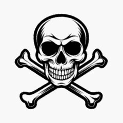 Pirate skull and crossbones symbol with jolly roger flag and danger sign vector illustration