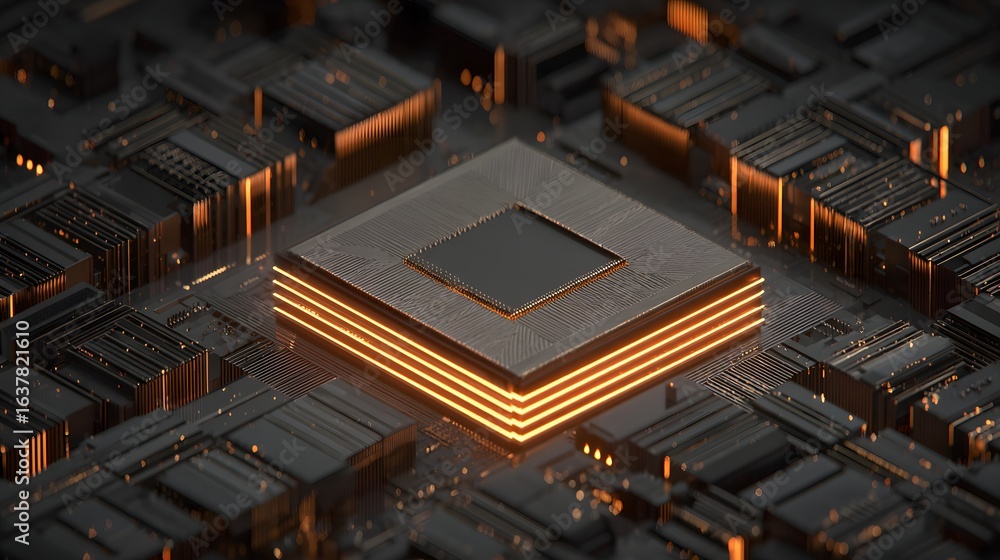 Fototapete detailed close-up view of a computer processor on a circuit board.