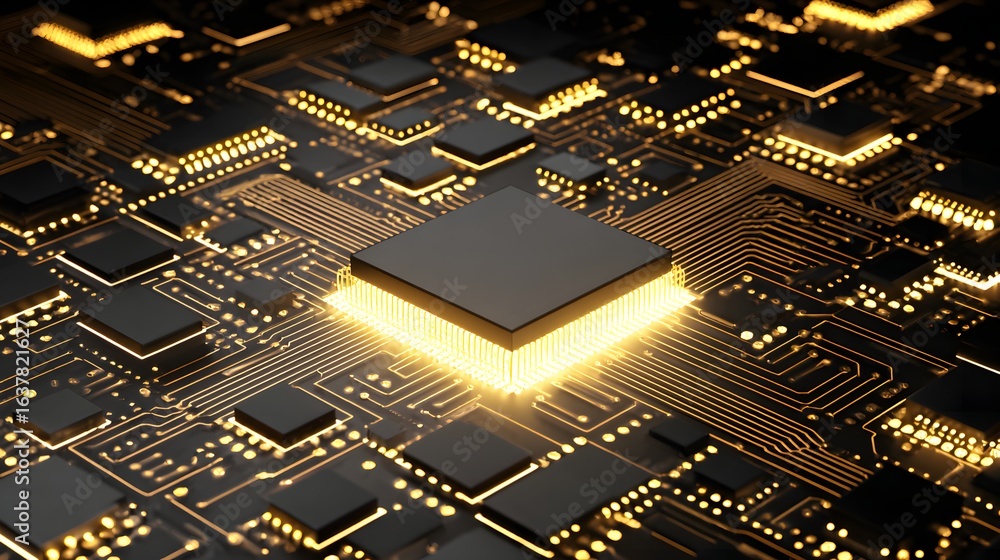 Poster detailed close-up of a circuit board with a central processor.
