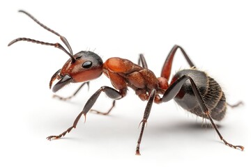 Carpenter ant, close-up macro shot on a plain white background