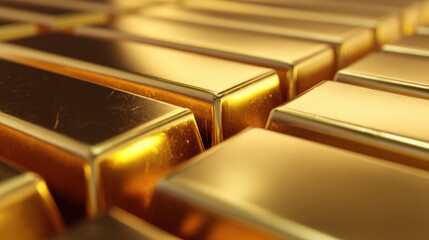 Close-up of Shiny Gold Bars Stacked, Symbolizing Wealth, Investment, and Financial Security - High Quality