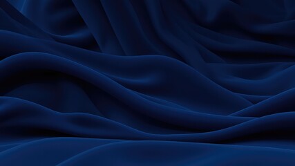 Obraz premium Dark blue abstract background featuring soft, flowing fabric-like waves and elegant folds, creating a luxurious and calming texture