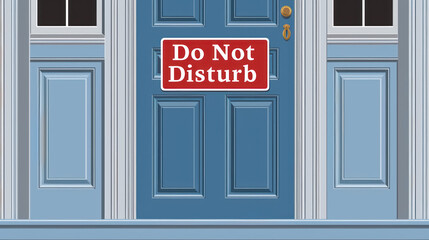 Bright Blue Door with Red Do Not Disturb Sign on Classic House, Residential Entrance, Home Decor, Awning and Window Frames, Elegant Style