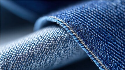 Close-up of Blue Denim Fabric Folds with Stitching, Ideal for Fashion, Texture, and Textile Industries
