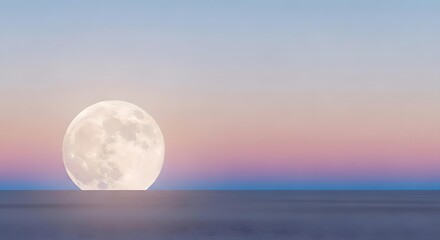 Dreamy desert scene. Minimalist landscape with a large moon. Abstract, celestial.