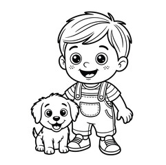 Cute Boy with Puppy Dog Coloring Page for Kids