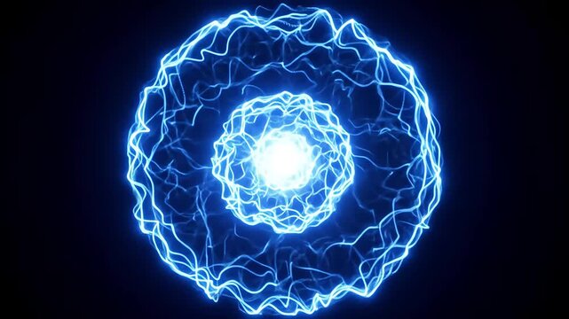 Electrifying Blue Energy Sphere with Dynamic Plasma Glow in Dark Background Sci-fi Technological Visualization for Adobe Stock