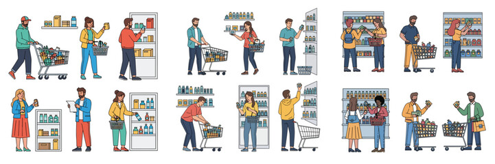 Collection of People Shopping for Groceries in a Supermarket