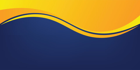 Abstract blue and yellow wave wide background banner curve element with line blue pettern.