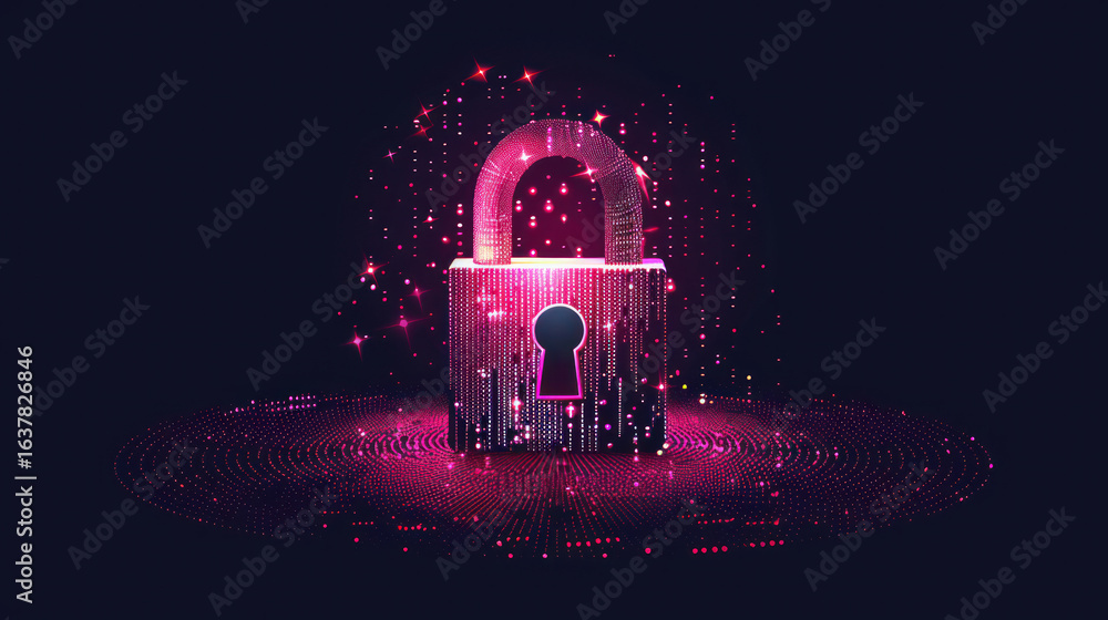 Aufkleber digital padlock surrounded by glowing particles symbolizing cybersecurity, data protection, and encr