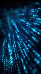 Obraz premium Futuristic Binary Code Stream in Blue Tones, Abstract Data Flow Visualization, Technology Background