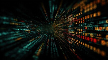 Abstract Digital Data Stream Background with Binary Code and Blurred Depth of Field