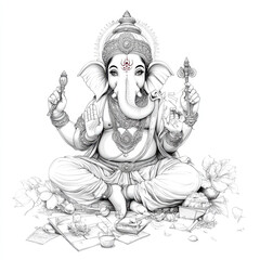 Coloring Fun with Cartoon Ganesha Art Studio Coloring Page Isolated Creative Traditional Concept
