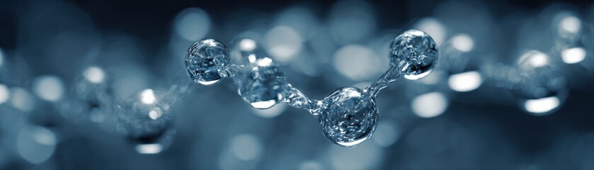 Water Molecule Macro Photography with Selective Focus Depicting Connectivity, Science, and Purity on Blue Backdrop