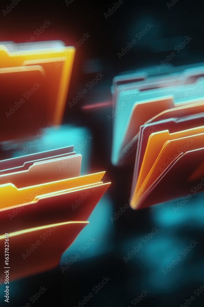 Poster abstract digital folders floating in cyberspace: data management, information architecture and secur
