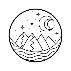celestial landscape with moon and mountains vector