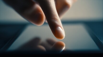 Finger Touching Digital Tablet Screen Close-up for Mobile Technology and Connectivity Concepts