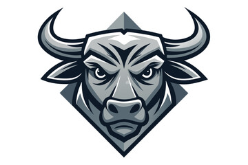 Gray bull head on diamond background shows powerful expression with curved horns and piercing eyes
