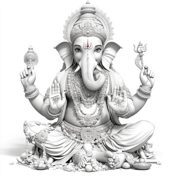 Meditative Ganesha Sculpture White Background Minimalistic Design Isolated Artistic View Spiritual Concept