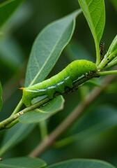 Obraz premium Vibrant Green Caterpillar Munching on Leaves in Lush Nature