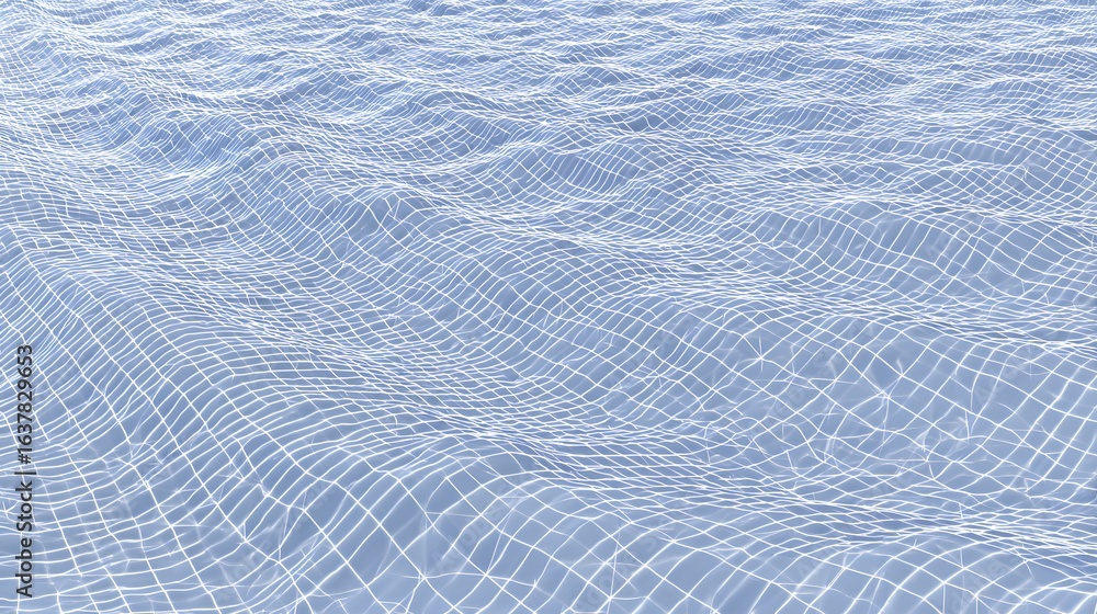 Poster abstract design of a rippled surface with a grid pattern.