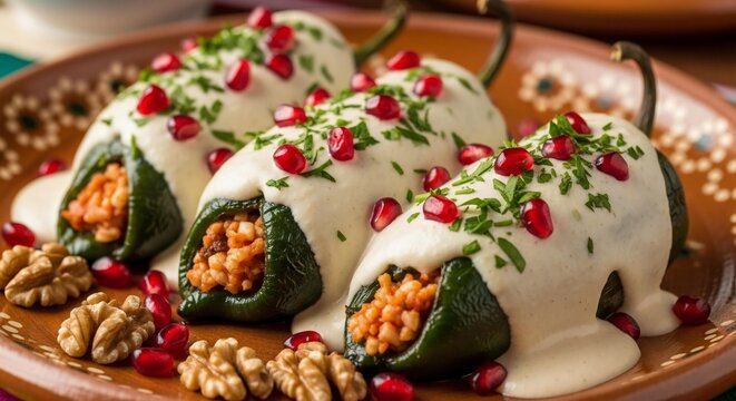 Authentic Chiles en Nogada: A Festive Mexican Dish Close-Up