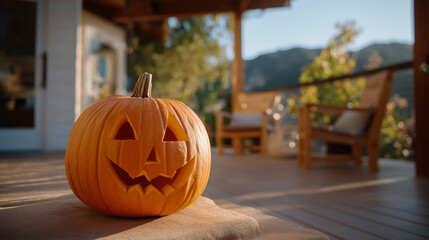 Fototapeta premium A family enjoying a cozy Halloween pumpkin carving moment