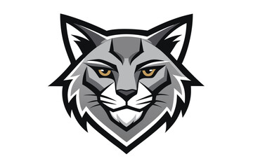 Gray bobcat head is designed with striking golden eyes on a white backdrop