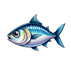 Obraz premium Cartoon illustration of a blue and silver fish isolated on white background Suitable for childrens books educational materials or seafood branding