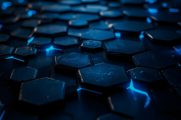Fototapeta premium 3D Black Hexagon Pattern with Luminous Edges, Modern UI/UX Technology Texture, Abstract Corporate Backdrop.Generative AI