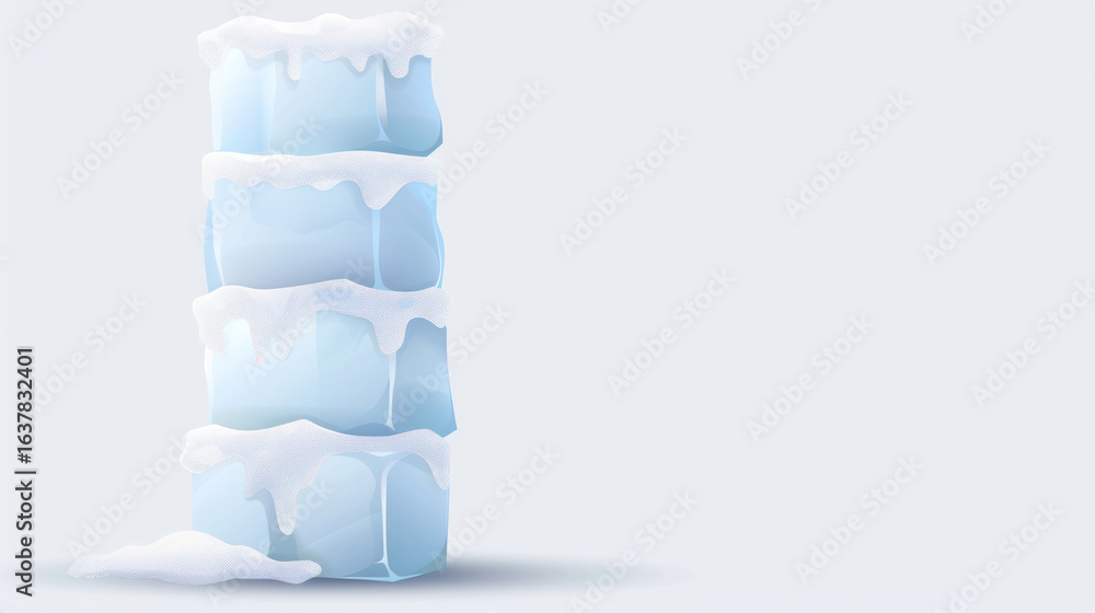 Aufkleber stacked ice blocks with frosty edges on a light background for cooling and winter concepts