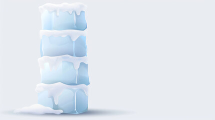 Stacked Ice Blocks with Frosty Edges on a Light Background for Cooling and Winter Concepts
