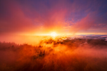 An incredible sunset paints the sky with fiery red and orange hues over the Murg Valley in...