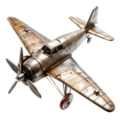 Vintage metal airplane model with weathered texture isolated on white background
 PNG.AI Generated