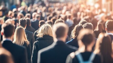 Suit Back in Workplace Crowd, Employment Pressure & Urban Business Commute Scene