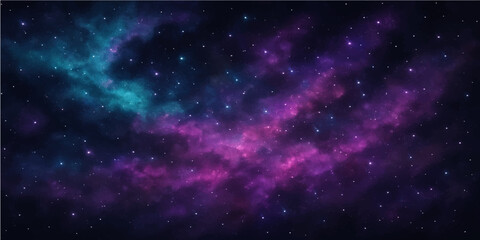 Abstract dark blue cosmos with bright starry constellations and glowing nebulae