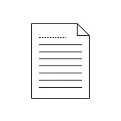 Vector illustration of a simple line drawing of a document with lines of text and a dotted line at the top, isolated on white background