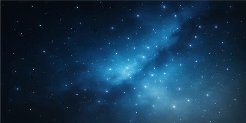 Blue starry night sky with glowing stars in a dark winter galaxy