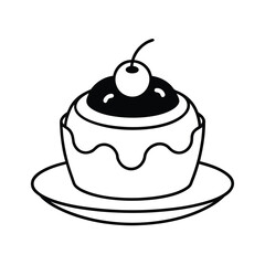 chocolate pudding with cherry on top vector on white background 