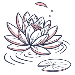 A lotus flower icon floating on water with layered petals. 