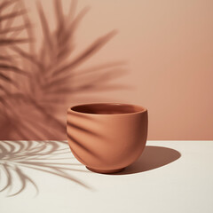  Handmade Matte Bowl in Palm Leaf Shadows AI generated
